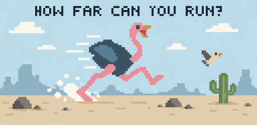 The ostrich running across the desert